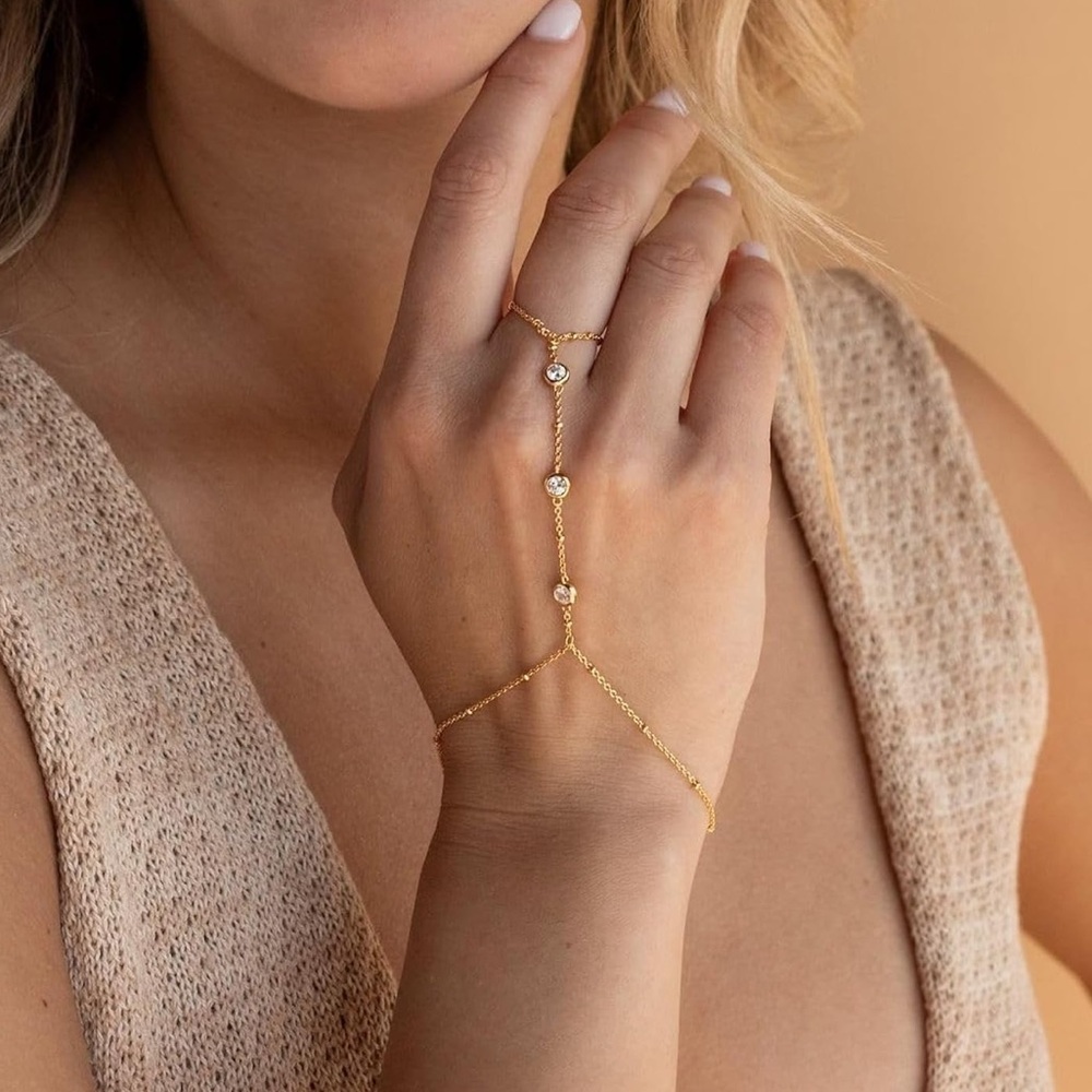 Hand Chain 18K Gold Plated Wrist Chain with Finger